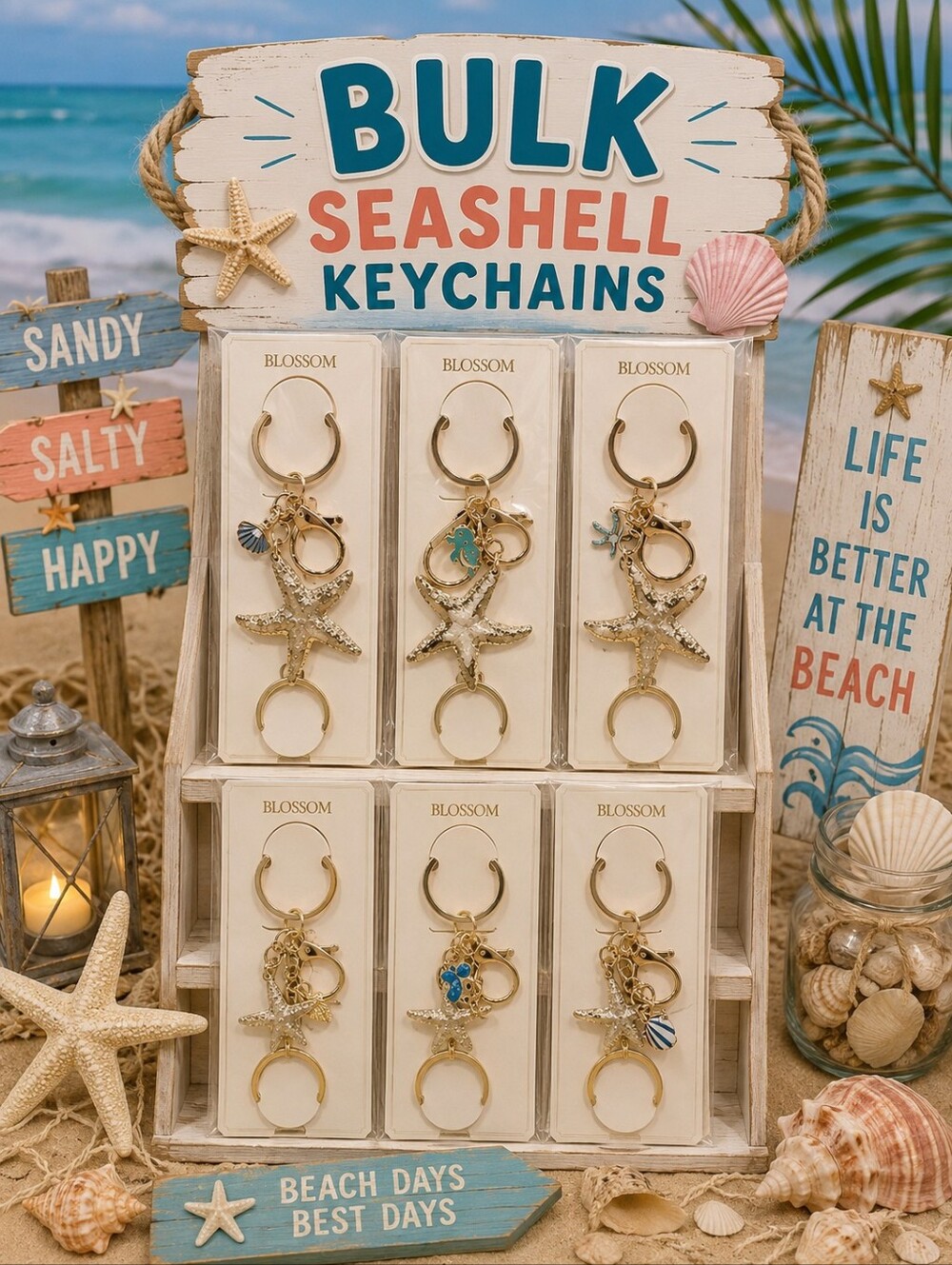 Bulk Starfish Keychains - Gold Tone Shell  & Charms